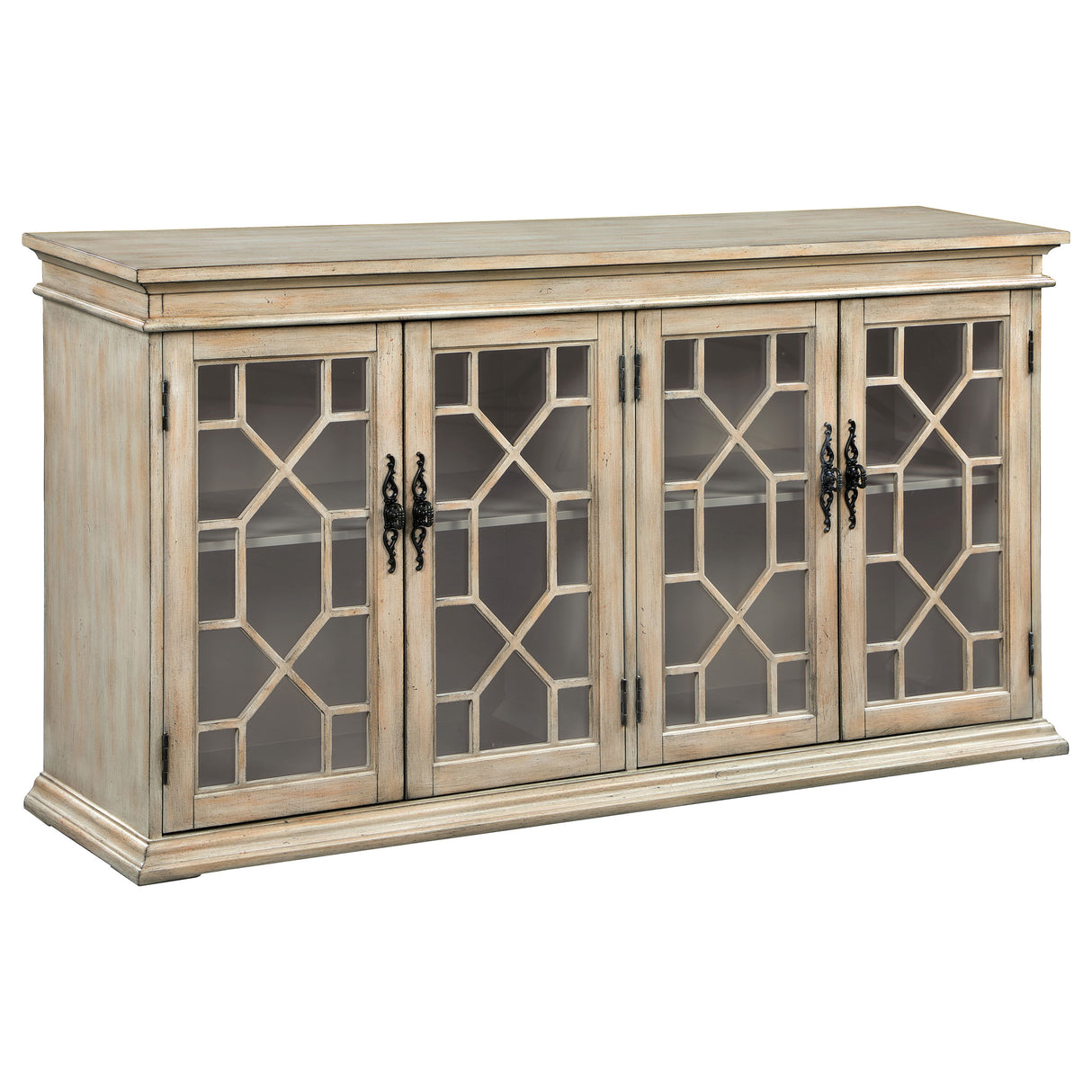 Furniture City Houma - Coaster - Kiara 4-door Wood Lattice Storage Accent Cabinet Light Honey - 950858