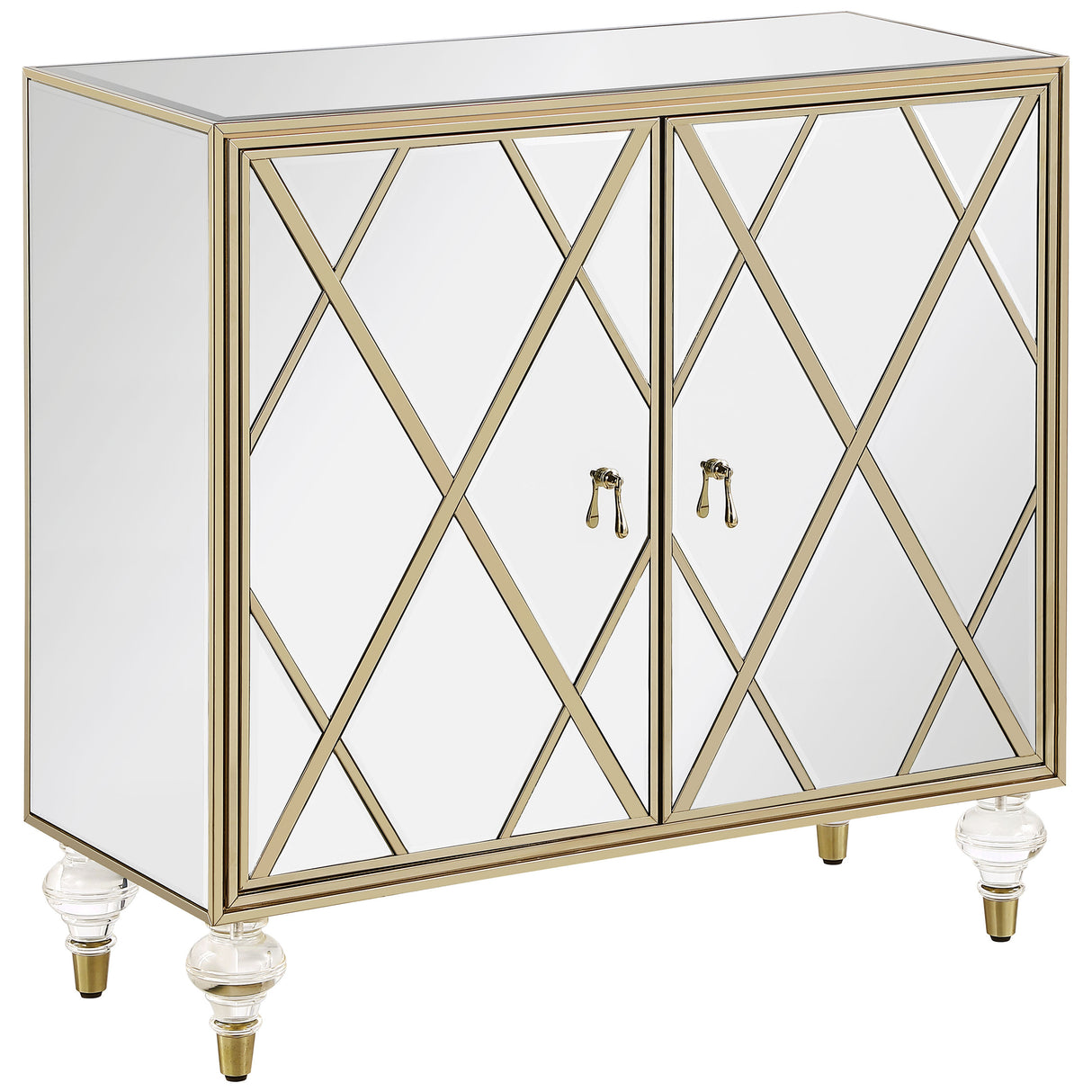 Furniture City Houma - Coaster - Astilbe 2-door Mirrored Accent Cabinet Silver and Champagne - 951851