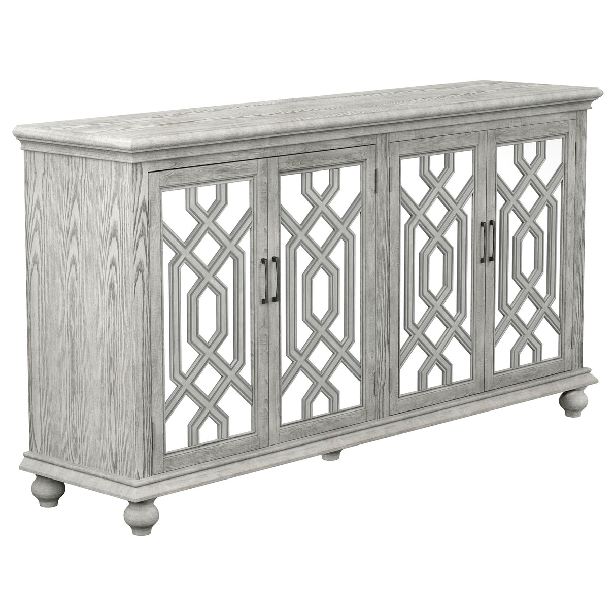 Furniture City Houma - Coaster - Melanie 4-door Wood Trellis Accent Cabinet Distressed White - 952845
