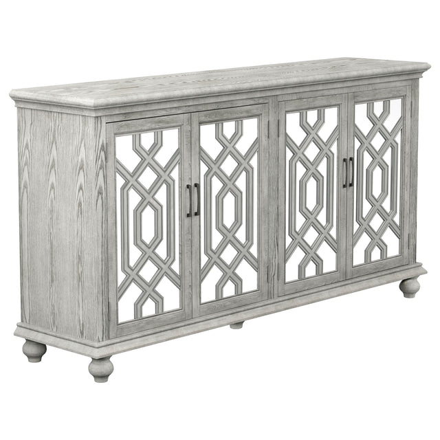 Furniture City Houma - Coaster - Melanie 4-door Wood Trellis Accent Cabinet Distressed White - 952845