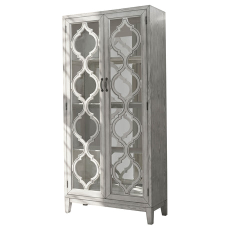Furniture City Houma - Coaster - Mckellen 2-door Wood Trellis Tall Cabinet Distressed White - 953375