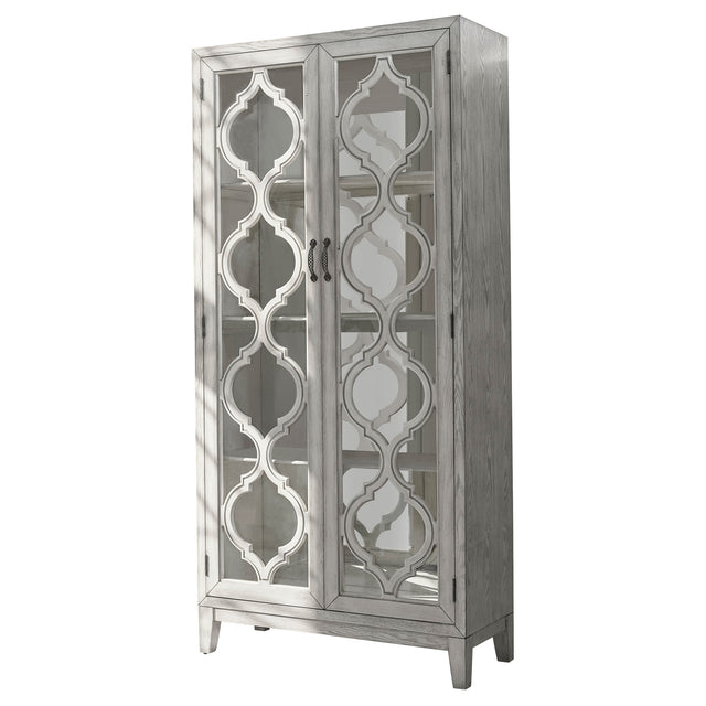 Furniture City Houma - Coaster - Mckellen 2-door Wood Trellis Tall Cabinet Distressed White - 953375