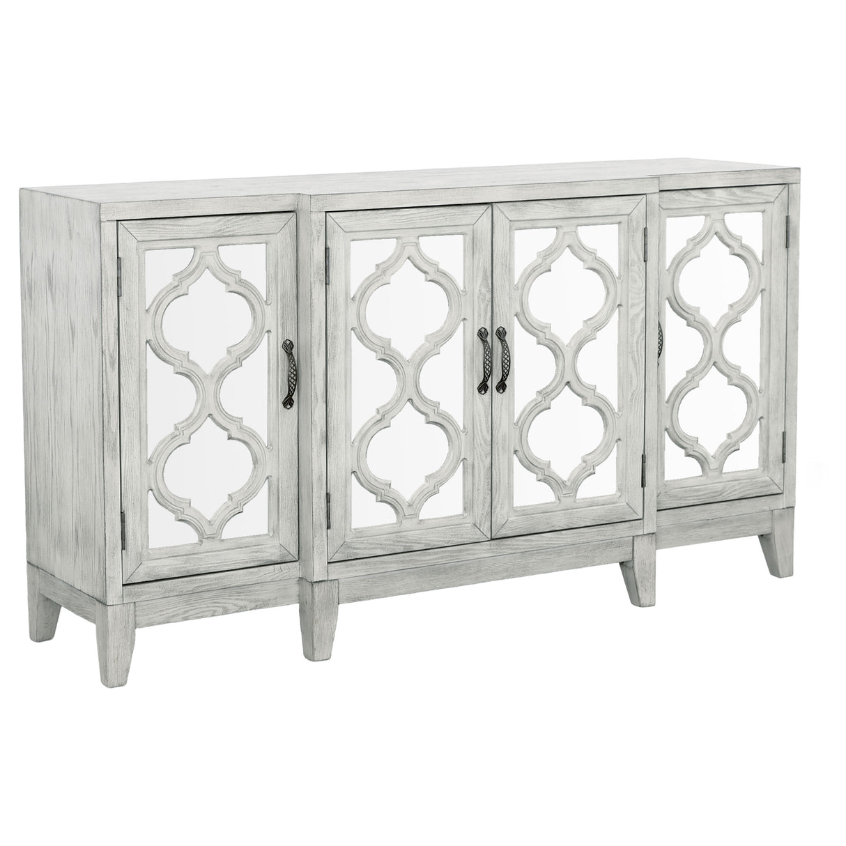 Furniture City Houma - Coaster - Mckellen 4-door Wood Trellis Accent Cabinet Distressed White - 953376