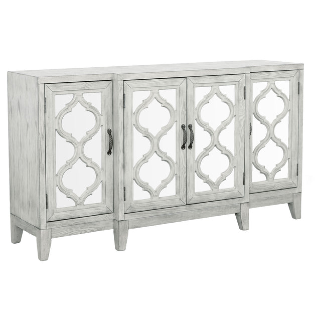 Furniture City Houma - Coaster - Mckellen 4-door Wood Trellis Accent Cabinet Distressed White - 953376