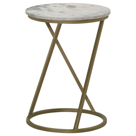 Furniture City Houma - Coaster - Malthe Round Marble Top Accent Side White and Antique Gold - 959562