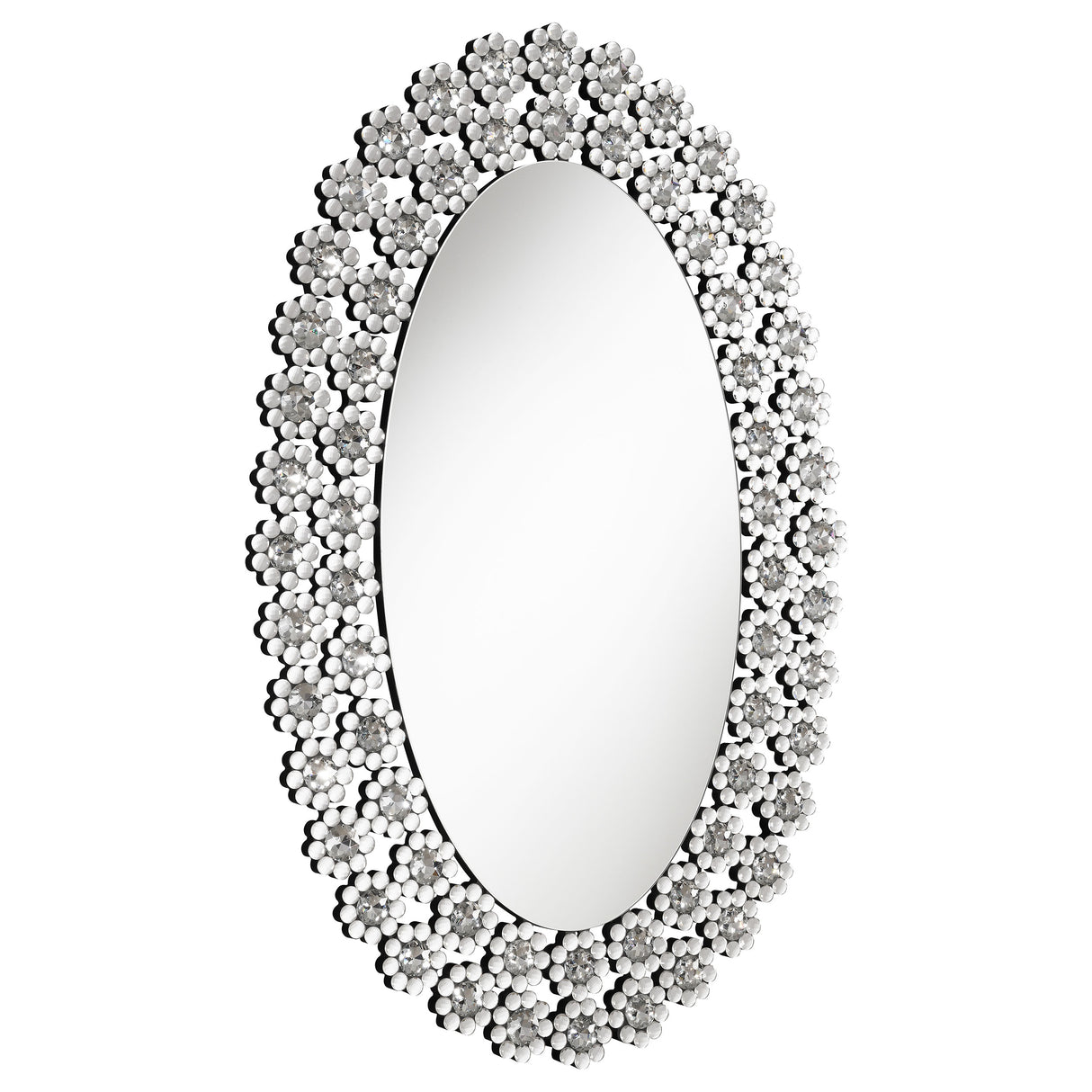 Furniture City Houma - Coaster - Colleen 31 x 47 Inch Oval Wall Mirror Crystal Flowers Silver - 961615
