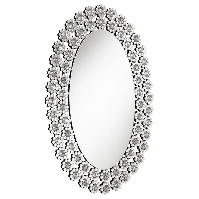Furniture City Houma - Coaster - Colleen 31 x 47 Inch Oval Wall Mirror Crystal Flowers Silver - 961615