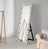 Tavin 24 x 65 Inch Geometric Frame Standing Mirror Silver