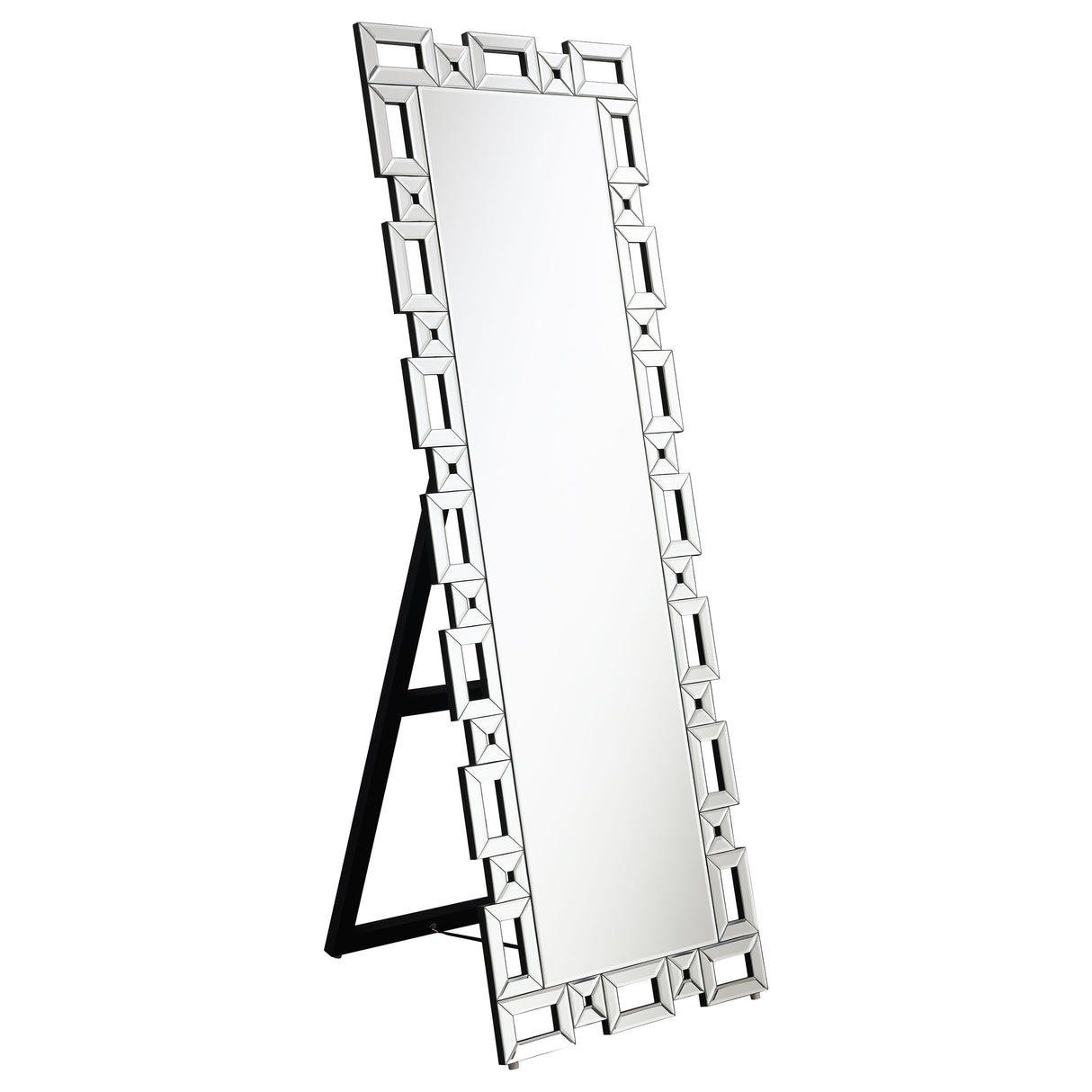 Furniture City Houma - Coaster - Tavin 24 x 65 Inch Geometric Frame Standing Mirror Silver - 961634