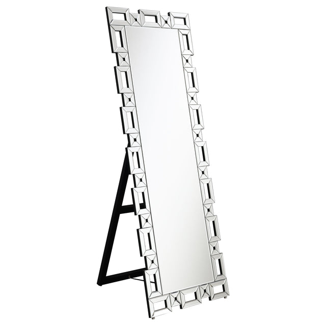 Furniture City Houma - Coaster - Tavin 24 x 65 Inch Geometric Frame Standing Mirror Silver - 961634