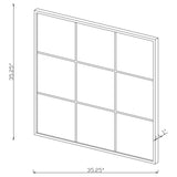 Quetzal 35 x 35 Inch Square Window Pane Wall Mirror Black