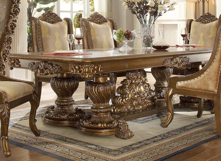 HD-8011 - Dining Table - Antique Gold / Pefect Brown