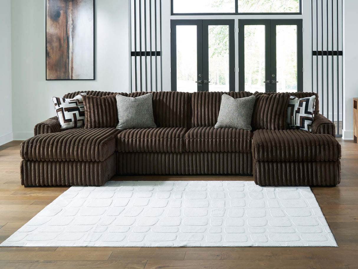 Furniture City Houma - Ashley Furniture - Midnight-Madness Sectional - RAF 3-Piece Sectional with Chaise / Chocolate - 98104S5