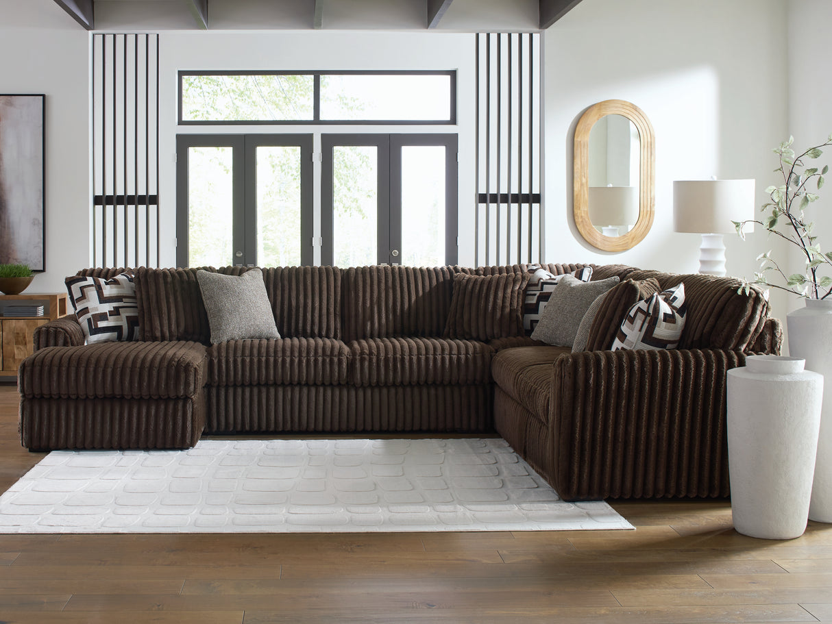 Furniture City Houma - Ashley Furniture - Midnight-Madness Sectional - RAF 4-Piece Sectional with Chaise / Chocolate - 98104S4