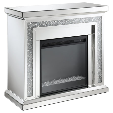 Furniture City Houma - Coaster - Lorelai Mirrored Freestanding Electric Fireplace Silver - 991047