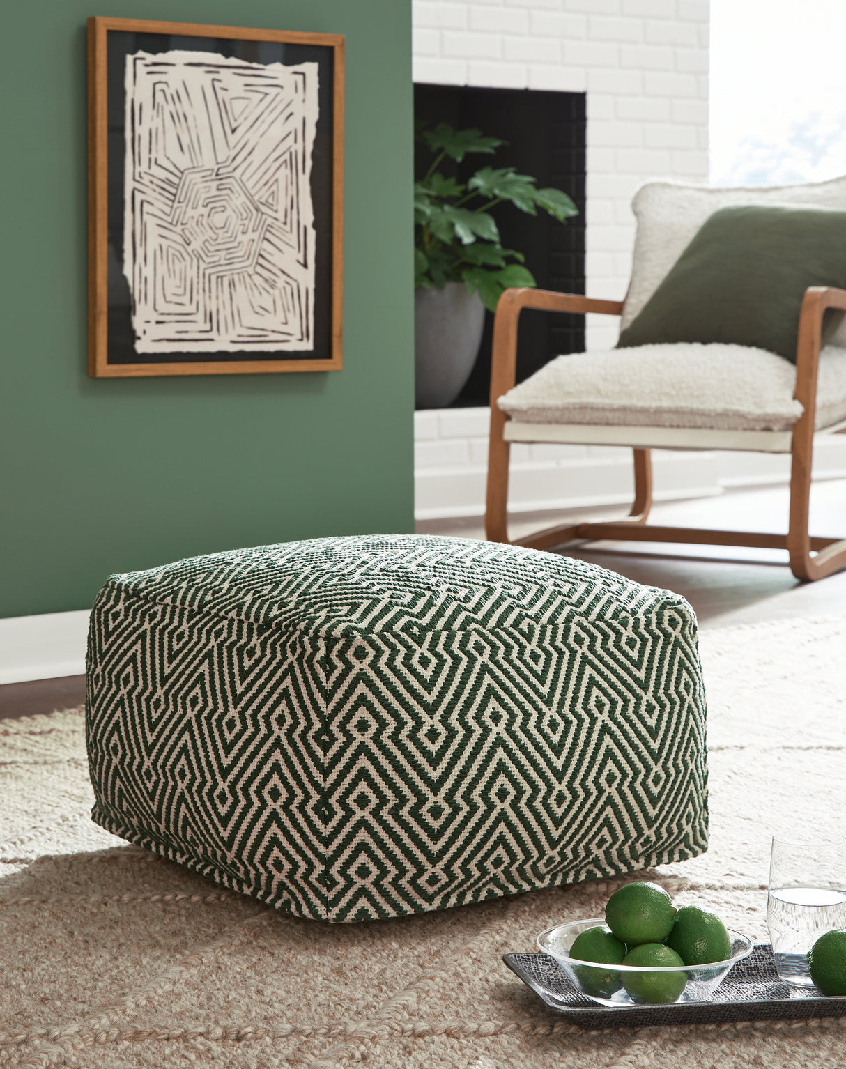 Furniture City Houma - Ashley Furniture - Abacy Pouf - Pouf / Green/Ivory - A1001053