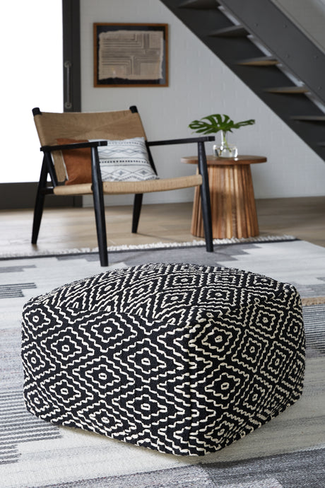 Furniture City Houma - Ashley Furniture - Jasett Pouf - Pouf / Black/Ivory - A1001058
