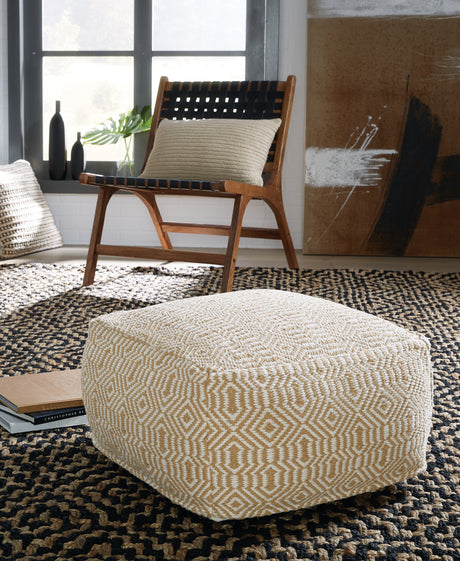 Furniture City Houma - Ashley Furniture - Adamont Pouf - Pouf / Tan/Ivory - A1001059