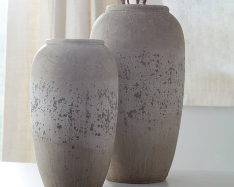 Furniture City Houma - Ashley Furniture - Dimitra Vase (Set of 2) - Vase Set (Set of 2) / Brown/Cream - A2000110