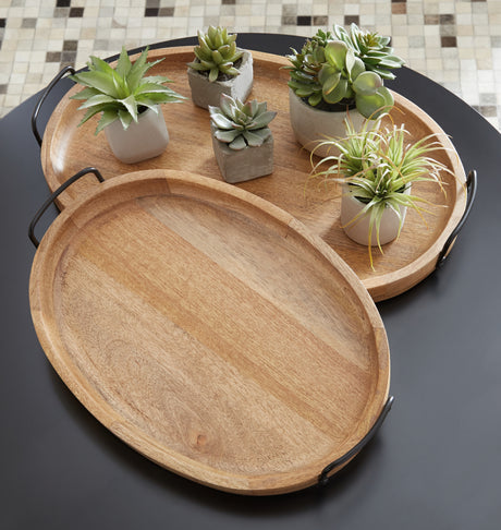 Furniture City Houma - Ashley Furniture - Jocelyne Tray (Set of 2) - Tray Set (Set of 2) / Brown/Black - A2000455