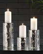 Furniture City Houma - Ashley Furniture - Marisa Candle Holder (Set of 3) - Candle Holder Set (3/CN) / Silver Finish - A2000460