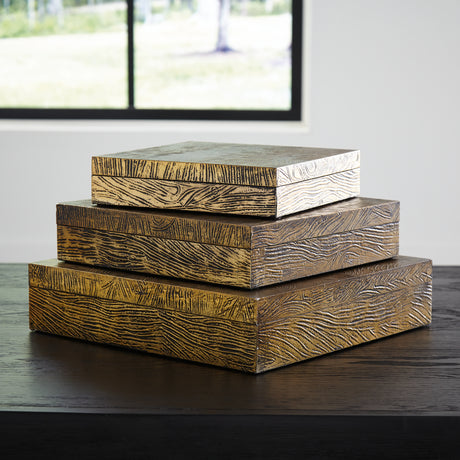 Furniture City Houma - Ashley Furniture - Keldy Box (Set of 3) - Box Set (3/CN) / Antique Brass Finish - A2000490