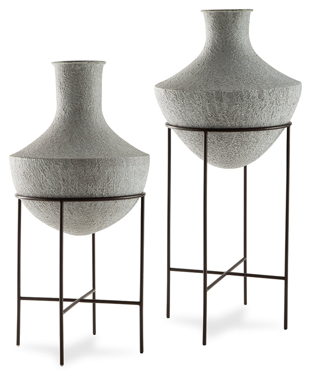 Furniture City Houma - Ashley Furniture - Estonbank Vase Set - Vase Set / Distressed Cream - A2000747A1