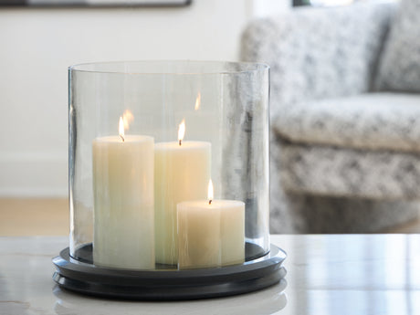 Furniture City Houma - Ashley Furniture - Saskia Candle Holder - Candle Holder / Clear/Beige - A2000847