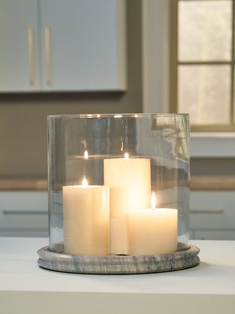 Furniture City Houma - Ashley Furniture - Saskia Candle Holder - Candle Holder / Clear/Beige - A2000847