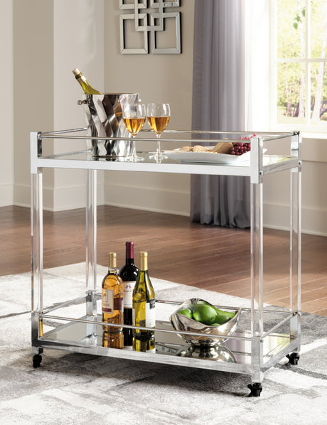 Furniture City Houma - Ashley Furniture - Chaseton Bar Cart - Bar Cart / Clear/Silver Finish - A4000501