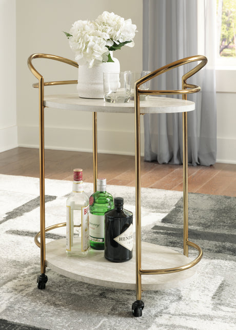 Furniture City Houma - Ashley Furniture - Tarica Bar Cart - Bar Cart / Cream/Gold Finish - A4000502