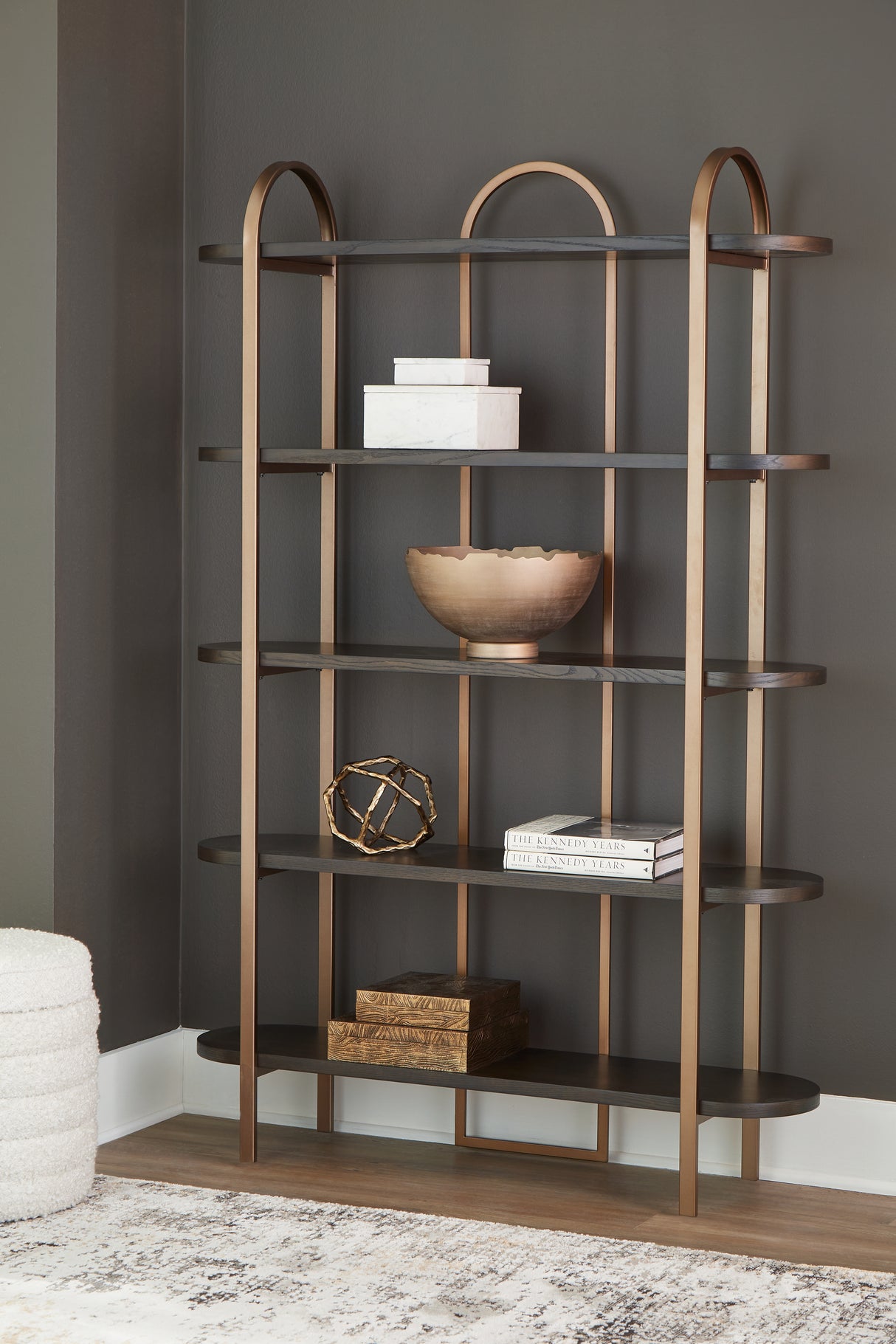 Furniture City Houma - Ashley Furniture - Brentmour Bookcase - Bookcase / Brown/Gold Finish - A4000589