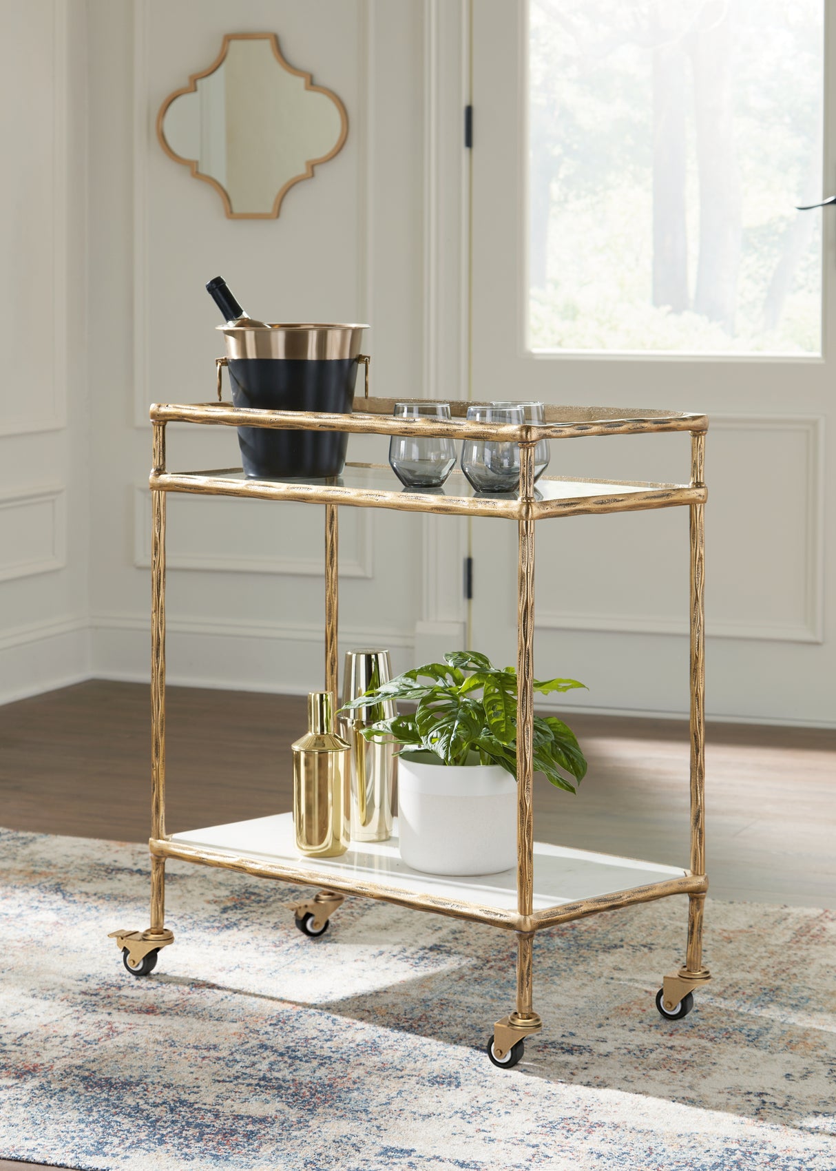 Furniture City Houma - Ashley Furniture - Plattfield Bar Cart - Bar Cart / Antique Gold Finish - A4000625