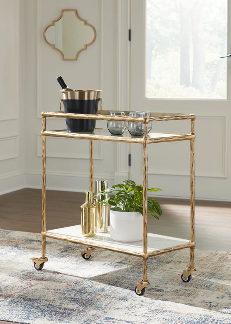 Furniture City Houma - Ashley Furniture - Plattfield Bar Cart - Bar Cart / Antique Gold Finish - A4000625