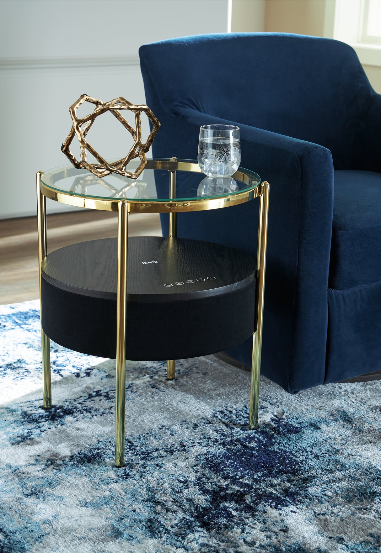 Furniture City Houma - Ashley Furniture - Nedman Accent Table with Speaker - Accent Table with Speaker / Black/Gold Finish - A4000669