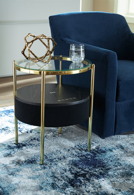 Furniture City Houma - Ashley Furniture - Nedman Accent Table with Speaker - Accent Table with Speaker / Black/Gold Finish - A4000669