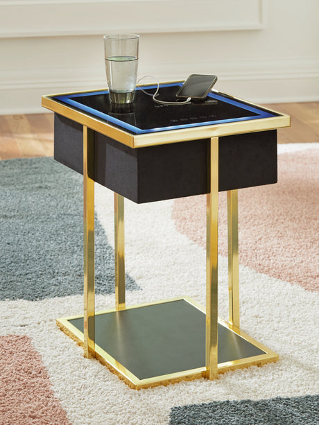 Furniture City Houma - Ashley Furniture - Rexwell Accent Table with Speaker - Accent Table with Speaker / Black/Gold Finish - A4000681