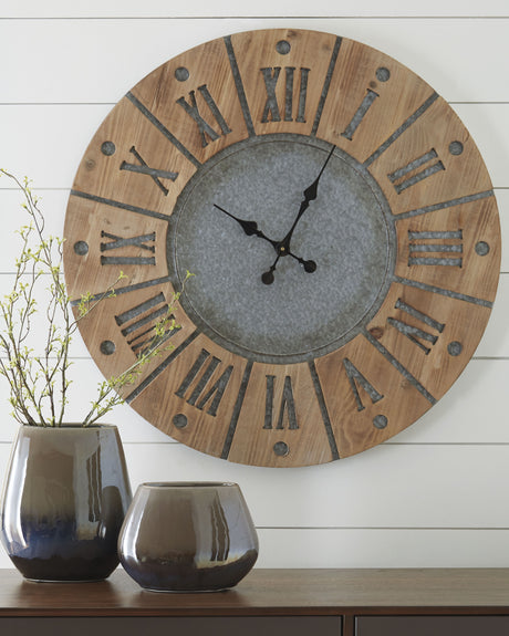 Furniture City Houma - Ashley Furniture - Payson Wall Decor - Wall Clock / Antique Gray/Natural - A8010076