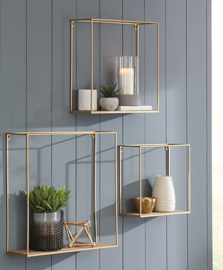 Furniture City Houma - Ashley Furniture - Efharis Wall Shelf (Set of 3) - Wall Shelf Set (3/CN) / Natural/Gold Finish - A8010107