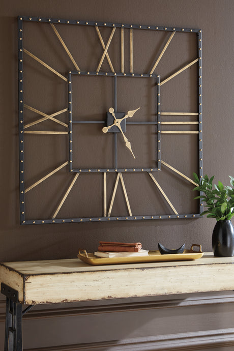 Furniture City Houma - Ashley Furniture - Thames Wall Decor - Wall Clock / Black/Gold Finish - A8010112