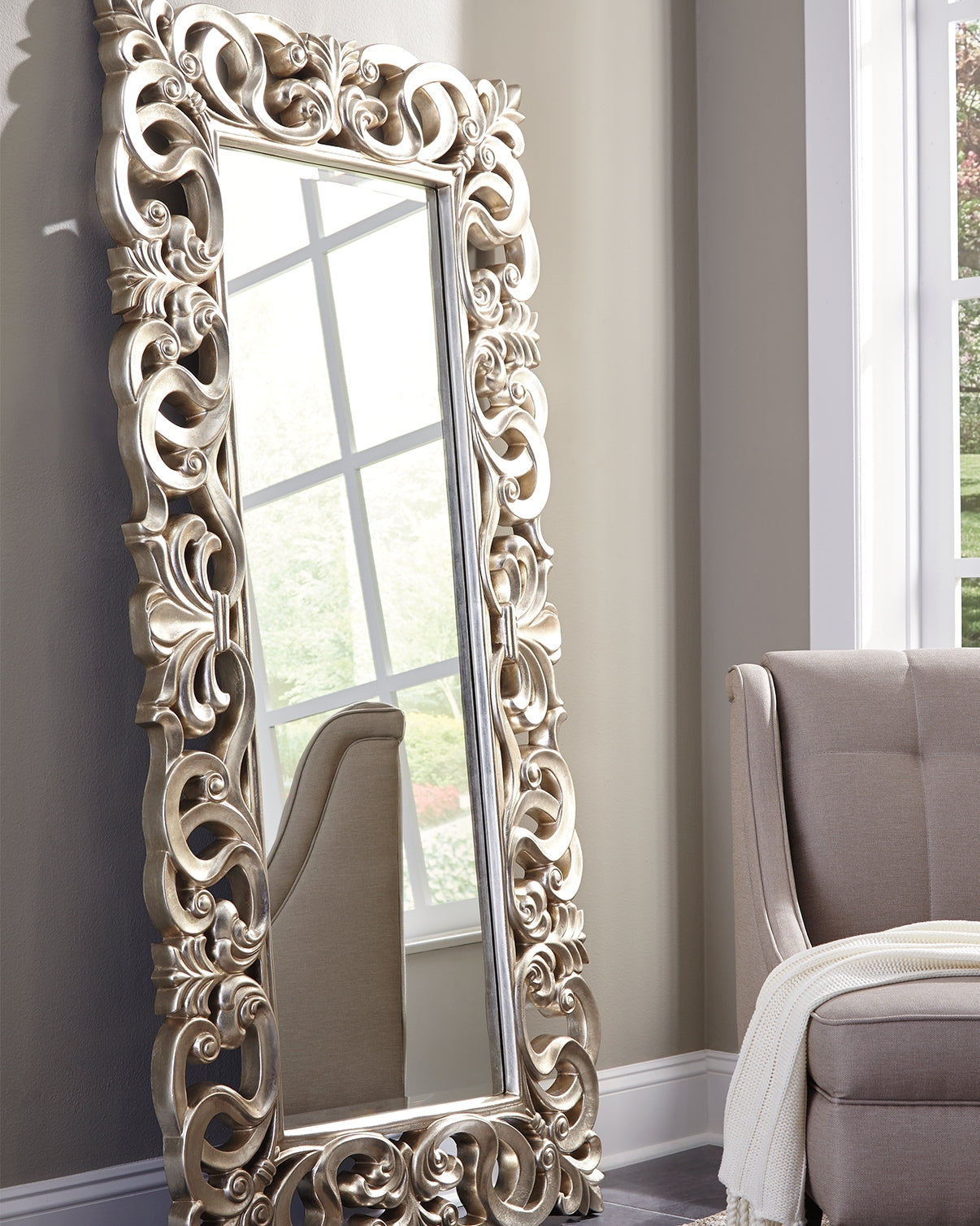 Furniture City Houma - Ashley Furniture - Lucia Floor Mirror - Floor Mirror / Antique Silver Finish - A8010123