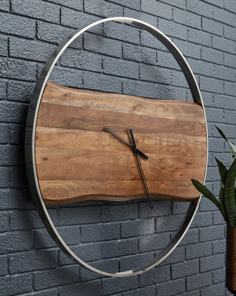 Furniture City Houma - Ashley Furniture - Panchali Wall Decor - Wall Clock / Brown/Silver Finish - A8010198