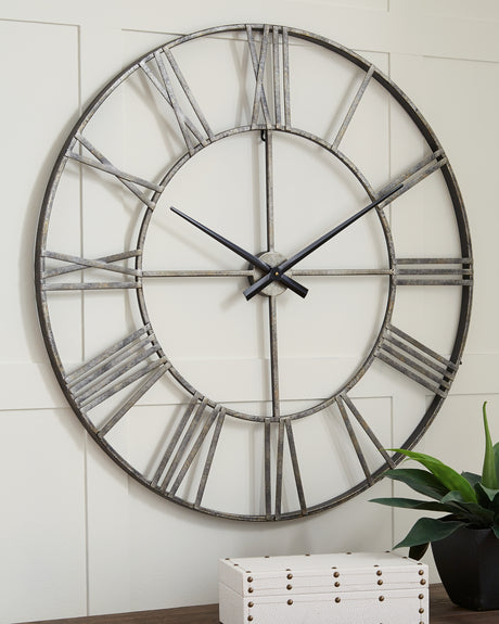 Furniture City Houma - Ashley Furniture - Paquita Wall Decor - Wall Clock / Antique Silver - A8010237