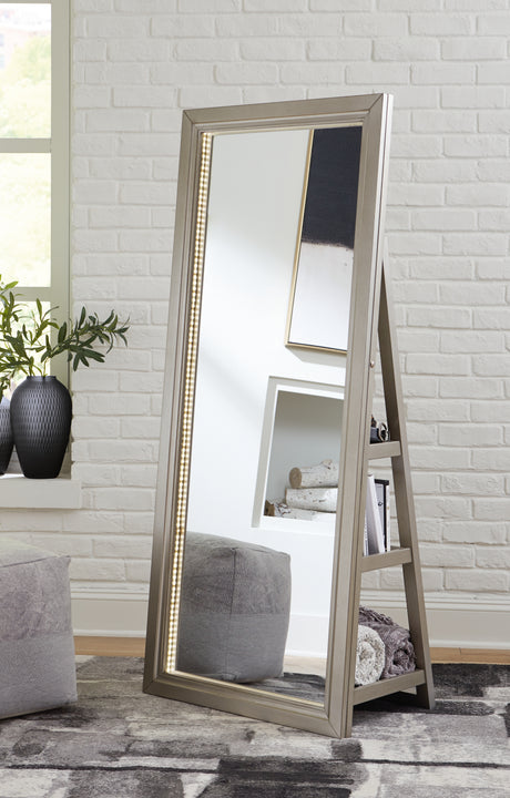 Furniture City Houma - Ashley Furniture - Evesen Floor Standing Mirror with Storage - Floor Standing Mirror/Storage / Champagne - A8010379
