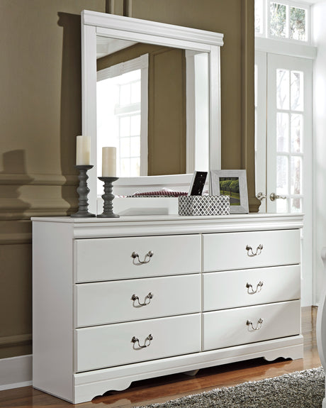 Furniture City Houma - Ashley Furniture - Anarasia Dresser and Mirror - Dresser and Mirror / White - B129B3
