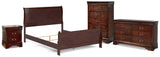 Furniture City Houma - Ashley Furniture - Alisdair Queen Sleigh Bed - Queen Sleigh Bed, Dresser, Mirror, 2 Chests and 2 Nightstands / Reddish Brown - B376B29