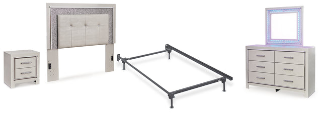 Furniture City Houma - Ashley Furniture - Zyniden Full Panel Headboard Bed, Dresser, Mirror, Chest and Nightstand - Full Panel Headboard Bed, Dresser, Mirror, Chest and Nightstand / Silver - B2114B15