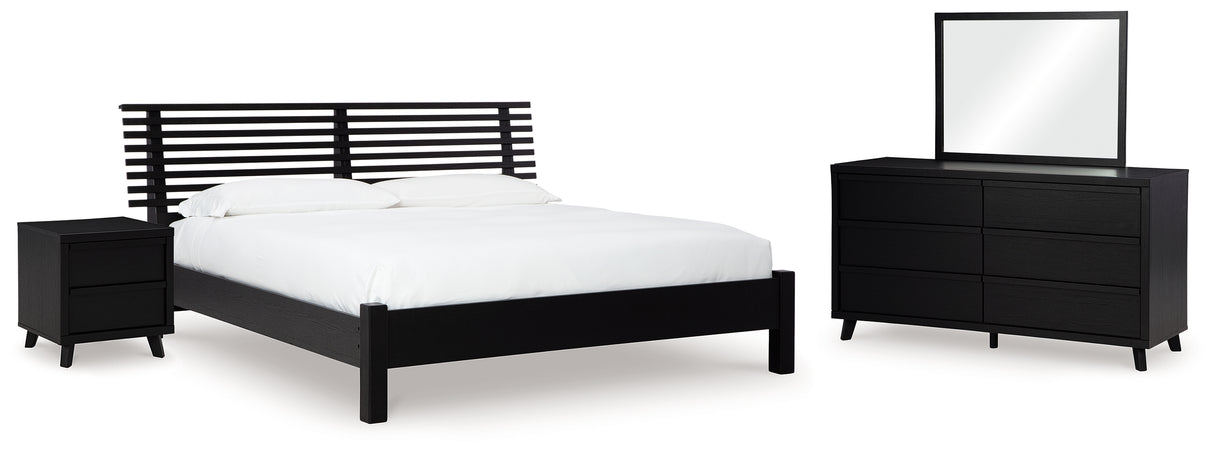 Danziar King Slat Panel Bed, Dresser, Mirror and Nightstand