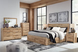 Hyanna Queen Panel Storage Bed with 1 Side Storage, Dresser and Mirror