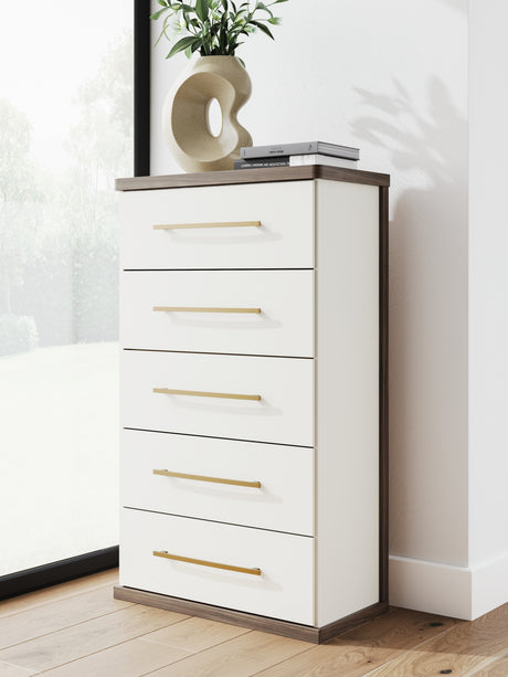 Furniture City Houma - Ashley Furniture - Kendanport Bedroom - Five Drawer Chest / Brown/White - PCB1108-46